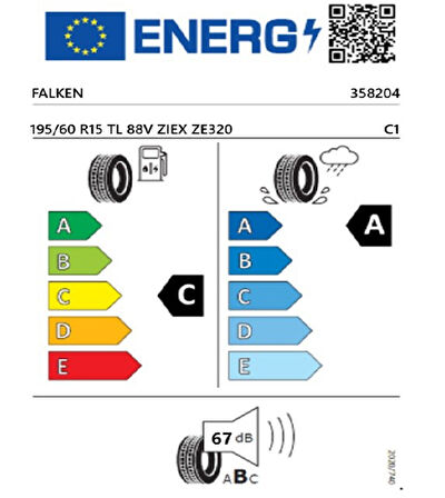 Falken 195/60 R15 TL 88V ZIEX ZE320 Oto Yaz Lastiği (Üretim Tarihi:2025)