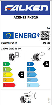 Falken 225/45 ZR17 TL 94Y XL AZENIS FK520 Oto Yaz Lastiği (Üretim Tarihi:2025)