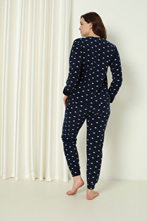 Fawn 5006 Peluş Welsoft Polar Kışlık Yumoş Kadın Pijama Takımı Uyuyan Kedili