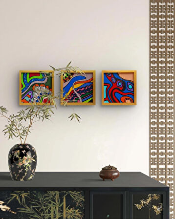 Modern Soyut Tablo – El Boyaması – 22x22 Ev Dekorasyon Tablosu – MDF Üzeri Akrilik