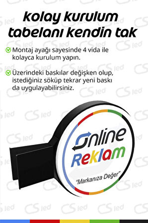 Fener Tabela 60 CM – Çift Taraflı Vakum Pleksi, Mercekli LED Aydınlatmalı, Alüminyum Gövde, Dış Mekan Dayanıklı Işıklı Tabela