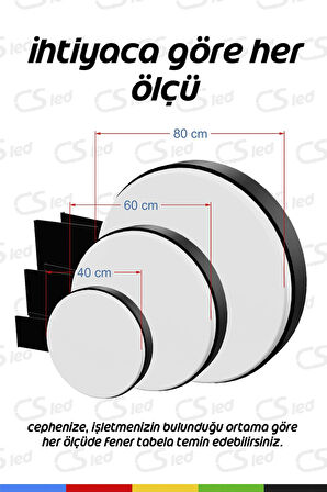 Fener Tabela 80 CM – Çift Taraflı Vakum Pleksi, Mercekli LED Aydınlatmalı, Alüminyum Gövde, Dış Mekan Dayanıklı Işıklı Tabela