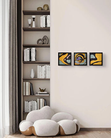 Modern Soyut 3`lü Tablo – El Boyaması – 22x22 Ev Dekorasyon Tablosu – MDF Üzeri Akrilik