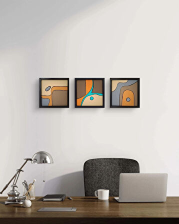 Modern Soyut 3`lü Tablo – El Boyaması – 22x22 Ev Dekorasyon Tablosu – MDF Üzeri Akrilik