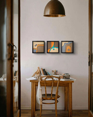 Modern Soyut 3`lü Tablo – El Boyaması – 22x22 Ev Dekorasyon Tablosu – MDF Üzeri Akrilik