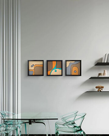 Modern Soyut 3`lü Tablo – El Boyaması – 22x22 Ev Dekorasyon Tablosu – MDF Üzeri Akrilik