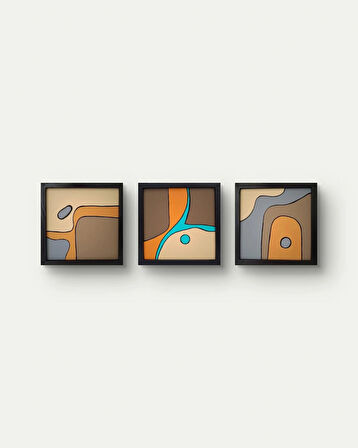Modern Soyut 3`lü Tablo – El Boyaması – 22x22 Ev Dekorasyon Tablosu – MDF Üzeri Akrilik