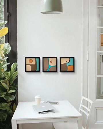 Modern Soyut 3`lü Tablo – El Boyaması – 22x22 Ev Dekorasyon Tablosu – MDF Üzeri Akrilik