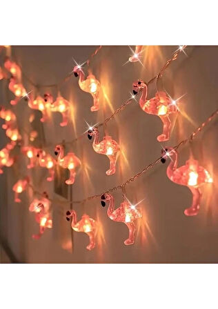 Bak Gel Al Pembe Flamingo Figürlü 10 Lu LED Işık Zinciri | Pilli Dekoratif Aydınlatma – Oda, Parti Işığı, Yılbaşı Işığıve Masa Dekoru