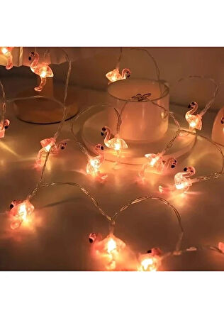 Bak Gel Al Pembe Flamingo Figürlü 10 Lu LED Işık Zinciri | Pilli Dekoratif Aydınlatma – Oda, Parti Işığı, Yılbaşı Işığıve Masa Dekoru