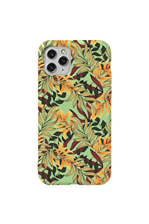 Iphone 11 Pro Max Açik Yesil Renkli Silikon Telefon Kilifi - Floral Aura