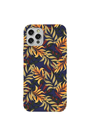Iphone 13 Pro Max Lacivert Renkli Silikon Telefon Kilifi - Floral Aura