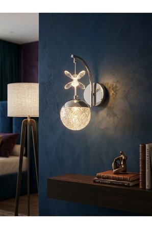 Küre Model Tekli Gümüş 3 Renk Modu Kristal Taşlı Salon Mutfak Yatak Çocuk Odası Aplik
