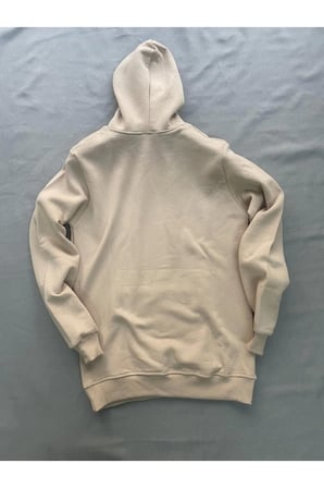 Flower Baskılı Bej Erkek Kapüşonlu 3 iplik Şardonlu Ribanalı Sweatshirt Hoodie