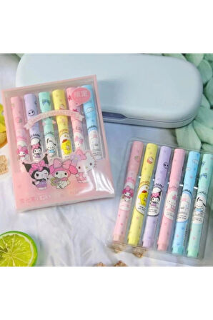6'lı Fosforlu Kalem Seti - Sanrio Karakterleri, Kuromi, Hello Kitty