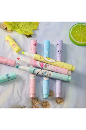 6'lı Fosforlu Kalem Seti - Sanrio Karakterleri, Kuromi, Hello Kitty