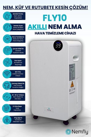 Nemfly Fly10 Akıllı ( Wi-Fi ) Ev Tipi Nem Alma Ve Hava Temizleme Cihazı