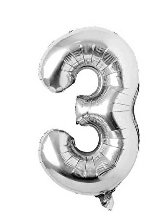 3 Rakam Balon Gümüş Renk Folyo Balon 82 cm 34 inç Helyum Balon 3 Yaş Balon Gümüş 3 Sayı