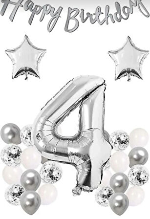 4 Rakam Balon gümüş Renk Folyo Balon 82 Cm 34 İnç Helyum Balon 4 Yaş Balon gümüş 4sayı