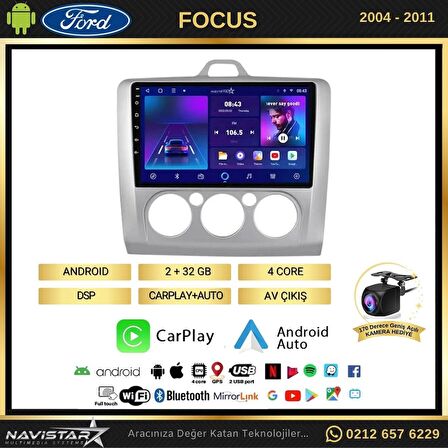 Ford Focus 2 Manuel Klima 2+32GB Kablosuz Carplay Android 13 Navigasyon Multimedya Sistemi