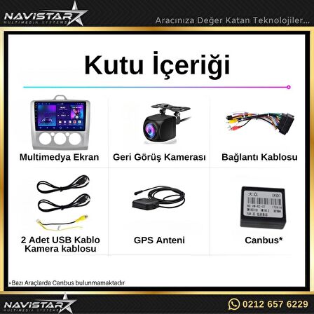 Ford Focus 2 Manuel Klima 2+32GB Kablosuz Carplay Android 13 Navigasyon Multimedya Sistemi