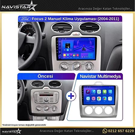 Ford Focus 2 Manuel Klima 4GB + 64GB Kablosuz Carplay Android 13 Navigasyon Multimedya Sistemi