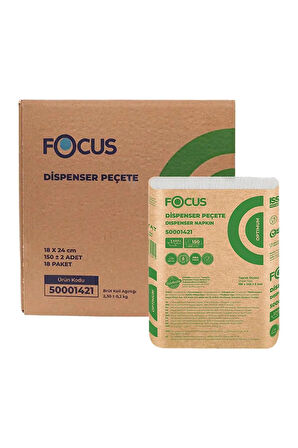 Focus Peçete, Masaüstü Peçete, 18x24 cm – 18 Paket x 150 Adet Kolide (Toplam 2700 Peçete)