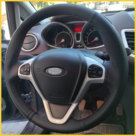 Ford Fiesta 2009-2015 Araca Özel Direksiyon Kılıfı (Karbon Noktalı)