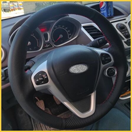 Ford Fiesta 2009-2015 Araca Özel Direksiyon Kılıfı (Karbon Noktalı)