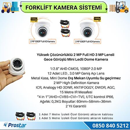 Forklift Kamera Sistemi Reach Truck 2 Kameralı 7 inç Monitörlü Kayıtlı Kamera Seti