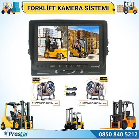 Forklift Kamera Sistemi Reach Truck 2 Kameralı 7 inç Monitörlü Kayıtlı Kamera Seti