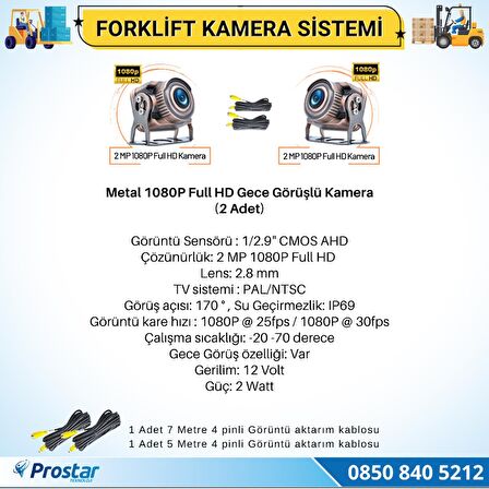 Forklift Kamera Sistemi Reach Truck 2 Kameralı 7 inç Monitörlü Kayıtlı Kamera Seti