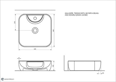 Form Batarya Delikli Lavabo Kare 42 Cm