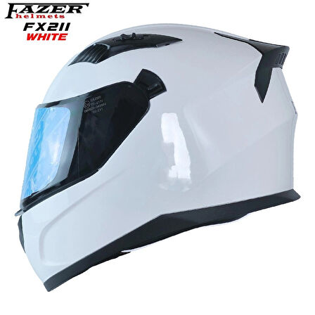Forza Beyaz Full Face ( Kapalı ) Güneş Vizörlü ( Gözlüklü ) Motorsiklet Kaskı