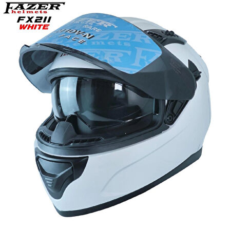 Forza Beyaz Full Face ( Kapalı ) Güneş Vizörlü ( Gözlüklü ) Motorsiklet Kaskı