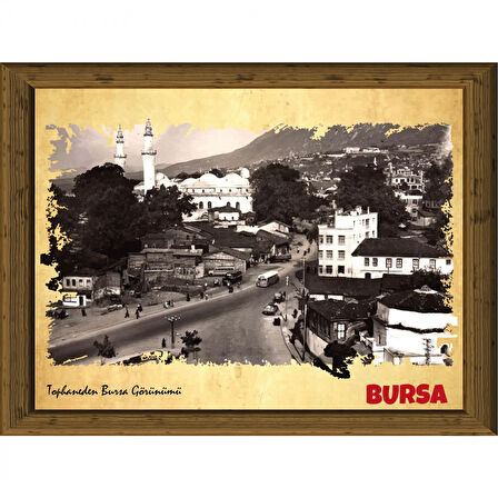 Eski Bursa 13,5x18 cm Çerçeve Görünümlü 5'li Ahşap Tablo Seti, Siyah Beyaz Tablo