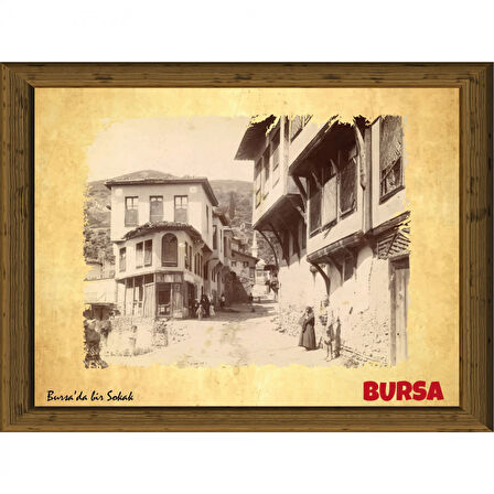 Eski Bursa 13,5x18 cm Çerçeve Görünümlü 5'li Ahşap Tablo Seti, Siyah Beyaz Tablo