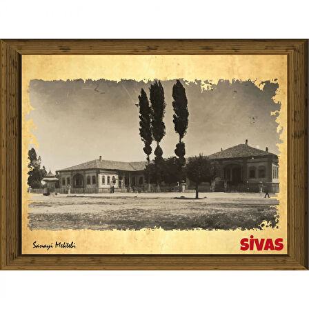 Eski Sivas 13,5x18 cm Çerçeve Görünümlü 5'li Ahşap Tablo Seti, Siyah Beyaz Tablo