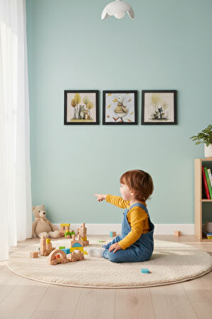 Pastel Orman Temalı 3'lü Çerçeveli Tablo Seti - Çocuk Odası, Bebek Odası Dekor Ürünleri