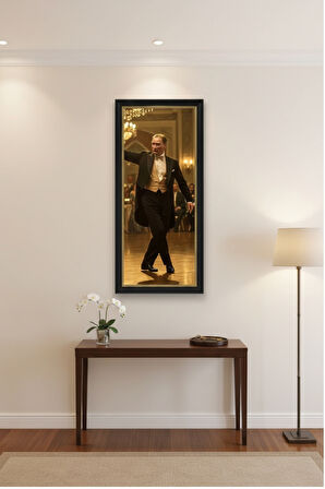 Zeybek Oynayan Atatürk Tablosu - 25x60 cm Çerçeveli UV Baskı - Atatürk Köşesi, Ofis, Ev Dekoru