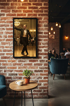 Zeybek Oynayan Atatürk Tablosu - 25x60 cm Çerçeveli UV Baskı - Atatürk Köşesi, Ofis, Ev Dekoru