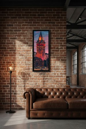 Galata Kulesi Temalı Çerçeveli Ahşap MDF Tablo 25x60 cm - İstanbul Duvar Dekoru
