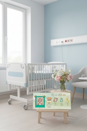 Kişiye Özel Bebek Doğum Tablosu 60x25 cm Çerçeveli | İsimli Bebek Odası Duvar Dekoru