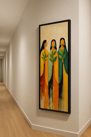 25 x 60 cm Siyah Ahşap Çerçeve Soyut Kadın Figürlü Duvar Tablosu