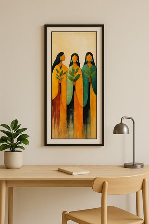25 x 60 cm Siyah Ahşap Çerçeve Soyut Kadın Figürlü Duvar Tablosu