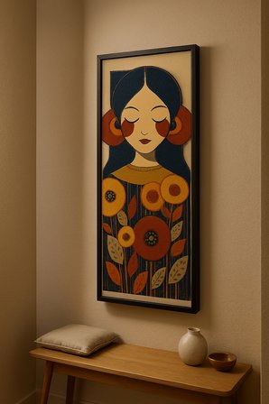 Dekoratif Duvar Tablosu 25 x 60 cm Siyah Ahşap Çerçeve Kadın Figürlü