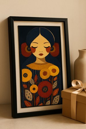 Dekoratif Duvar Tablosu 25 x 60 cm Siyah Ahşap Çerçeve Kadın Figürlü