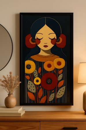 Dekoratif Duvar Tablosu 25 x 60 cm Siyah Ahşap Çerçeve Kadın Figürlü