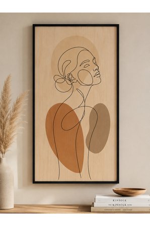 Modern Soyut Vücut Formu UV Baskı Ahşap Tablo - Minimalist Line Art Dekoratif Duvar Sanatı