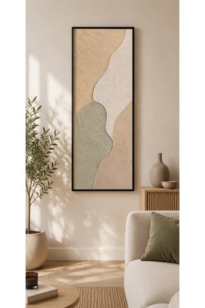 25x60 cm Soyut Dokulu Tablo Siyah Çerçeveli Modern Dekoratif Duvar Tablosu
